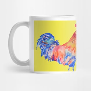 Rooster Chicken Watercolor Painting on Yellow Mug